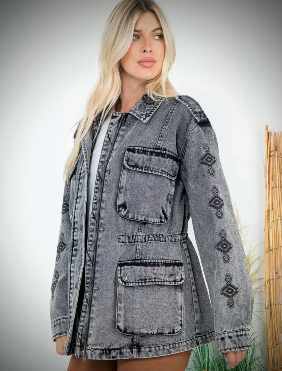 Stoosh Premium Label Embroidered Denim Anorak Jacket