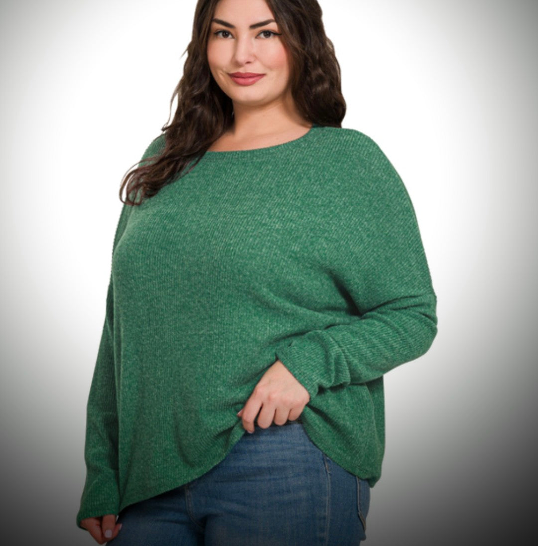 Zen Brushed Melange Ribbed Top - Size 2X/3X