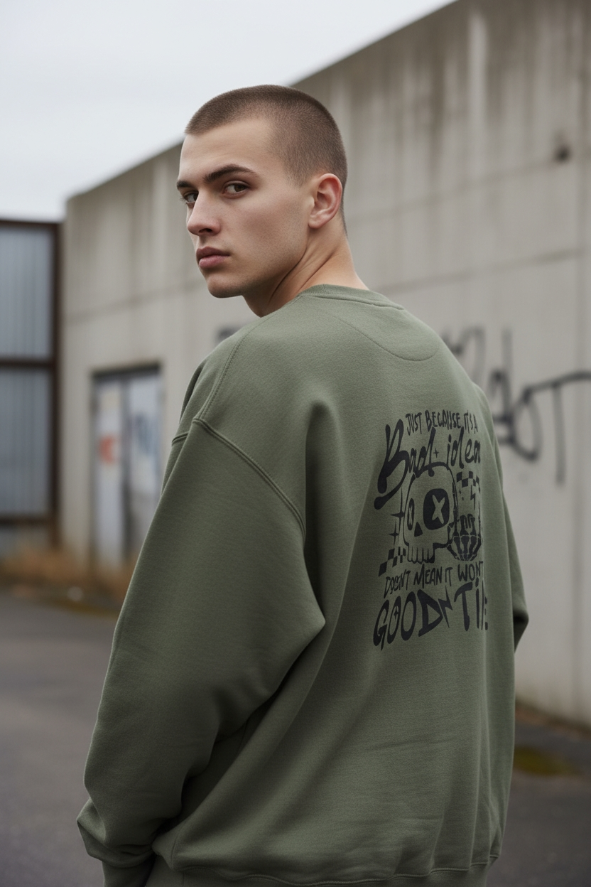 Fresh Pressed Graphic Crewneck Sweatshirt - Bad Idea, Good Time