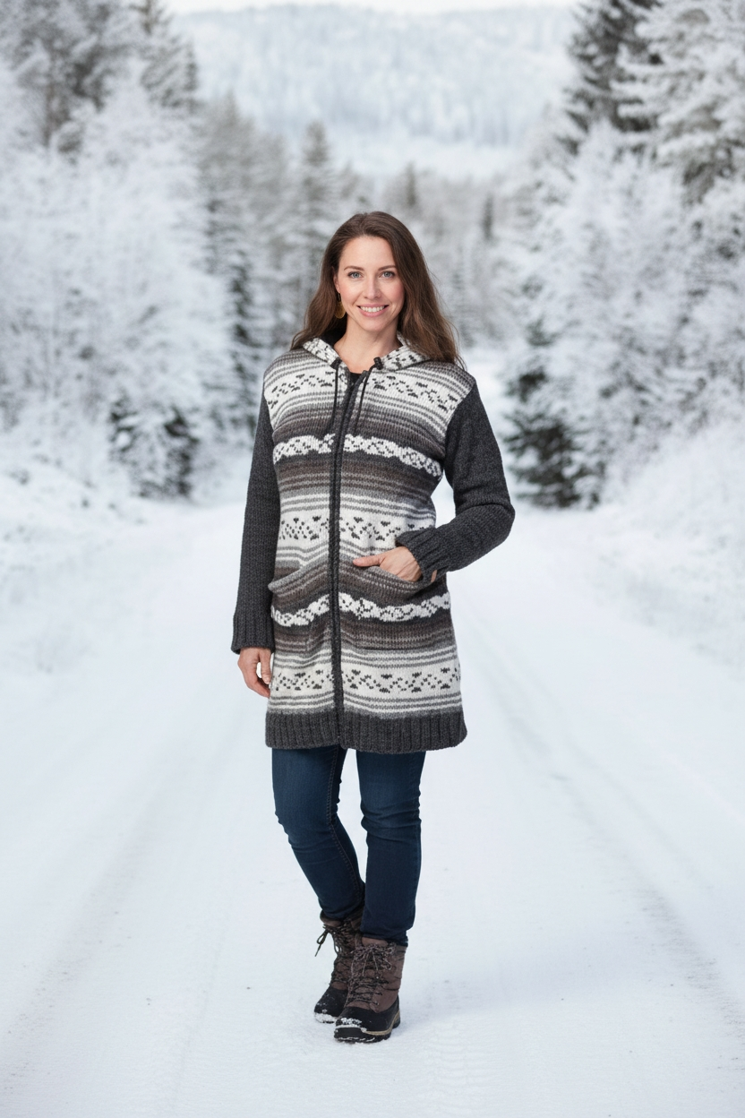 Kelowna Wool Front Zip Longline Hooded Jacket