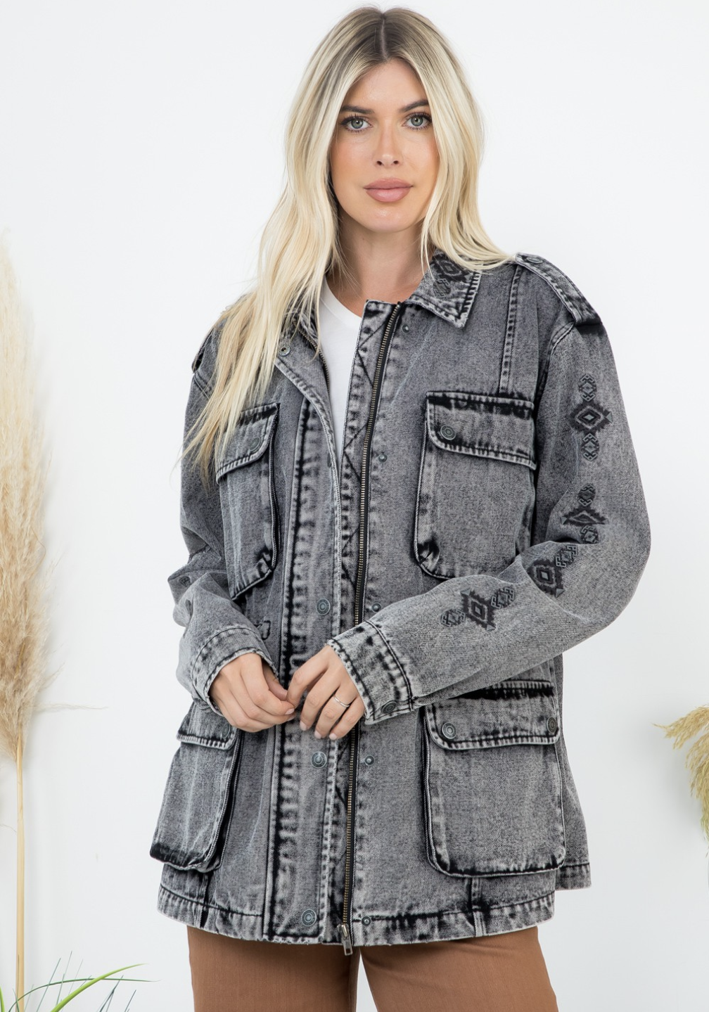 Stoosh Premium Label Embroidered Denim Anorak Jacket
