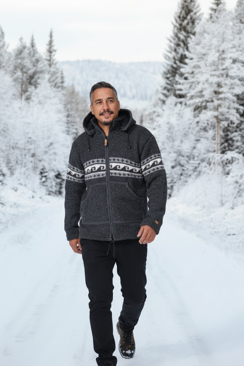 Unisex Wave Wool Zip Front Hooded Jacket